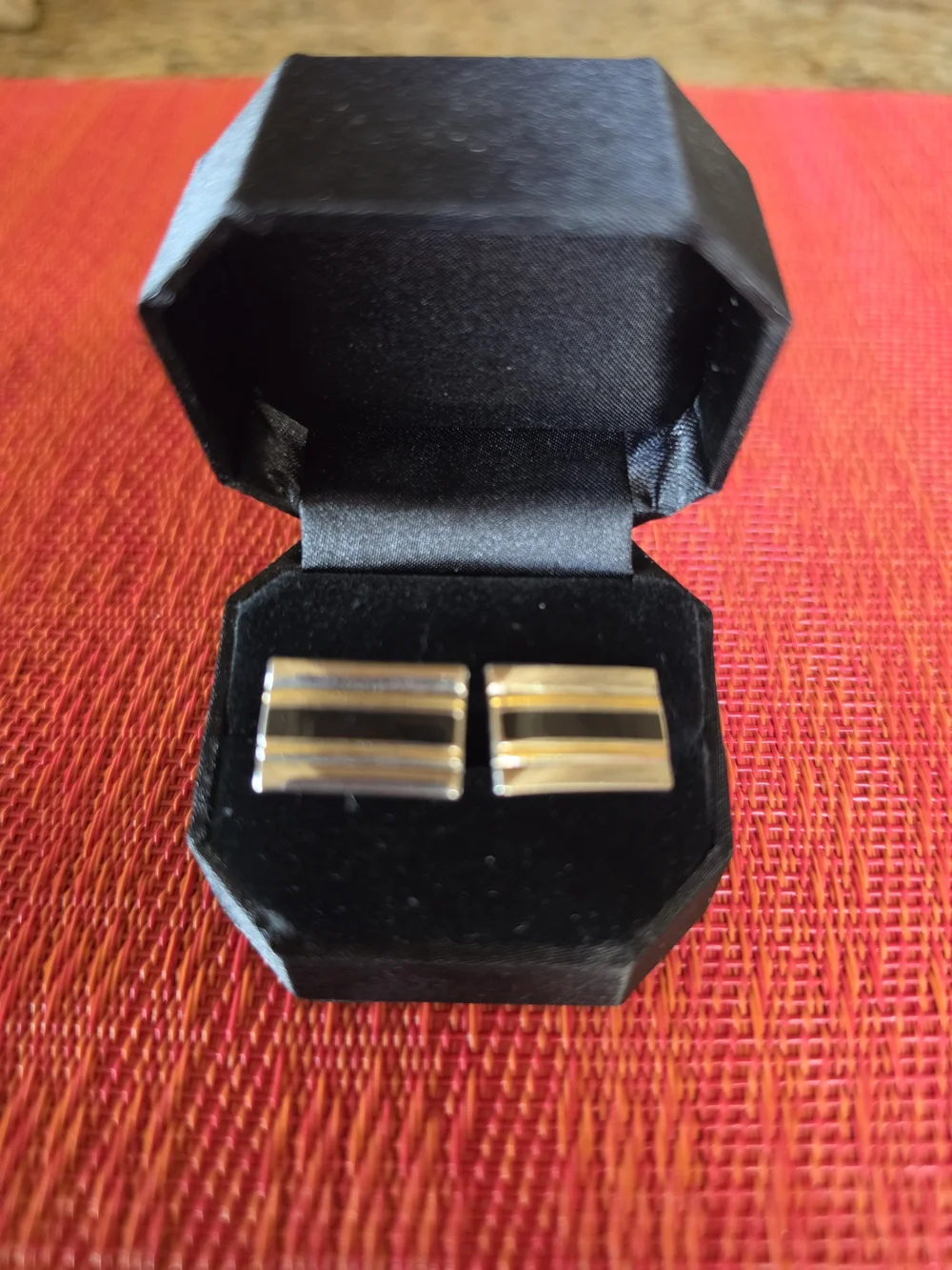 Vintage Gold Silver Black Tone Rectangular Cufflinks - Classic Formal Accessory